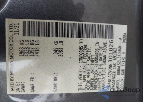 2022 Nissan Altima Sr из США, поврежденный, VIN 1N4BL4CV0NN301026